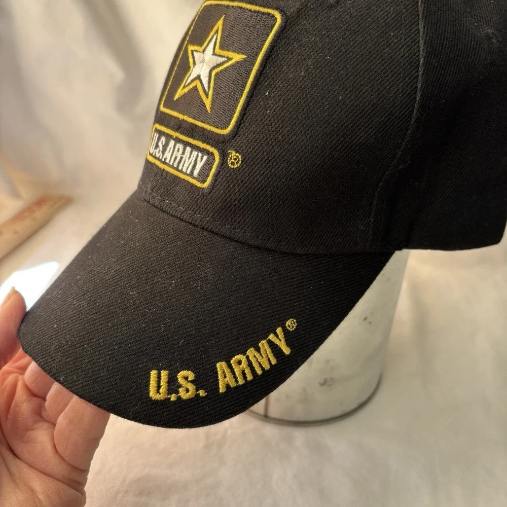 US Army Stitched Stars Hat Cap Hook Loop Back Black Silver Gold
